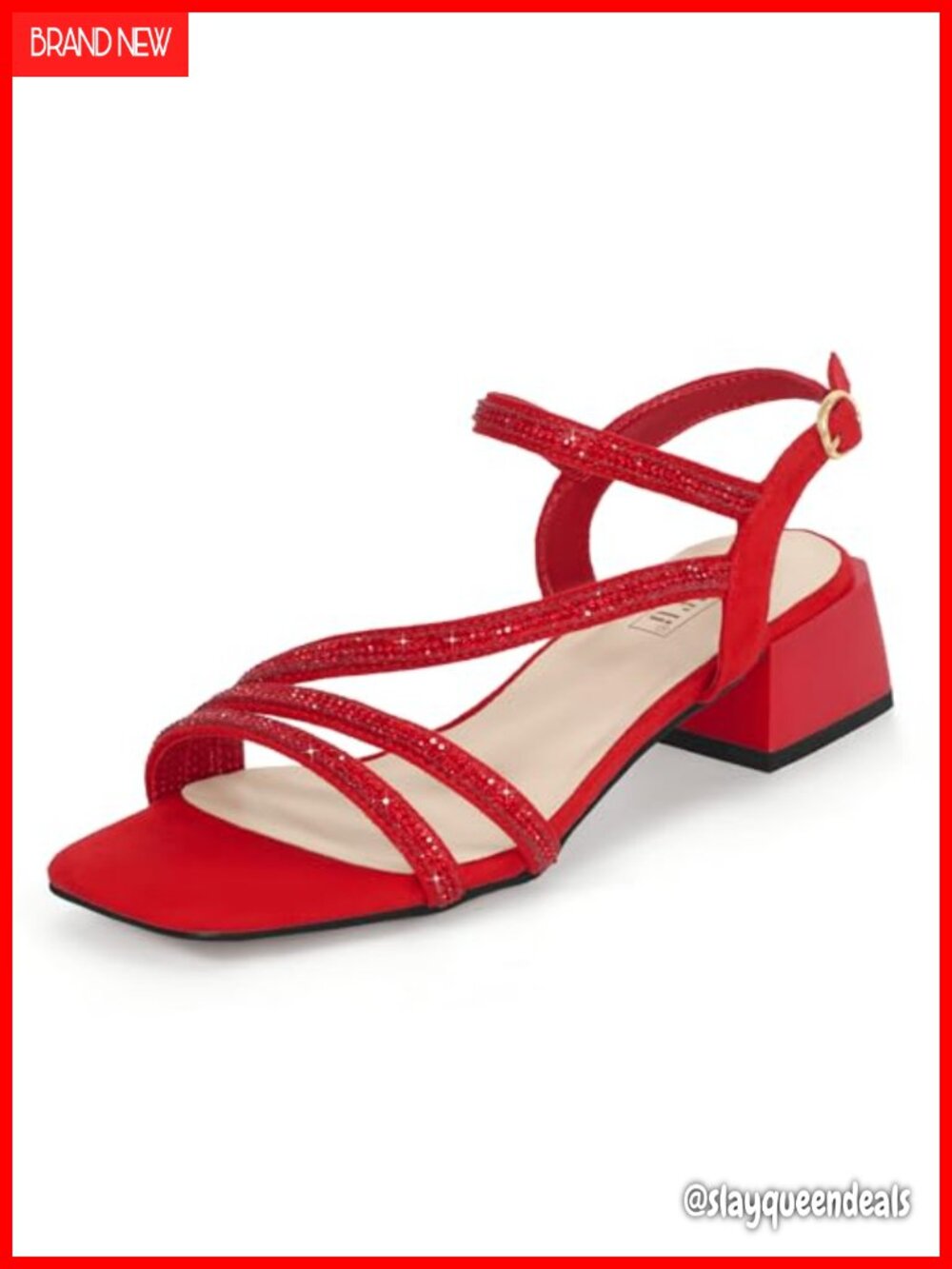 Rhinestone Strappy Block Heeled Sandals Slingback Low Heels